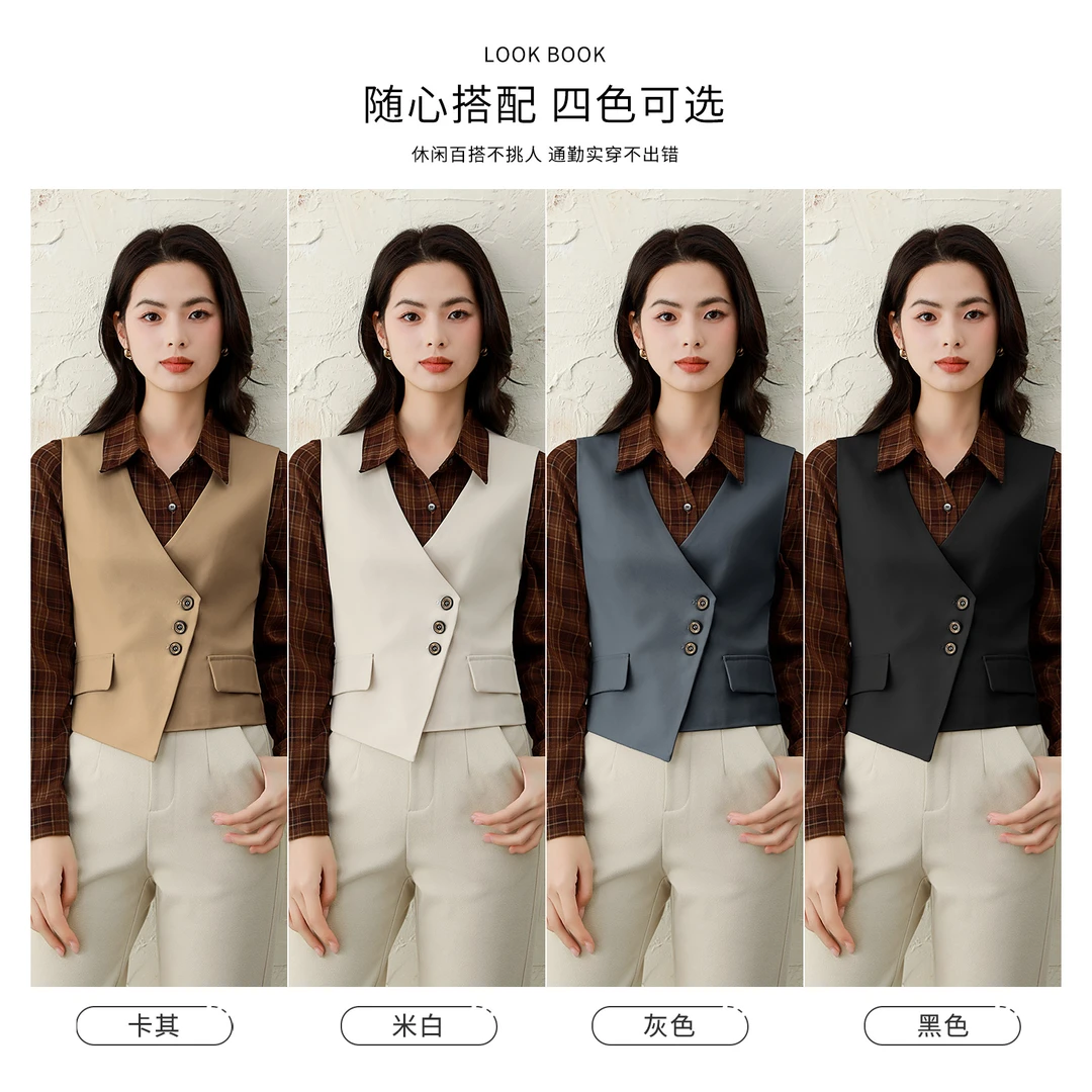 3098马甲春秋季新款女背心通勤时尚小众马百搭无袖外穿西装马夹