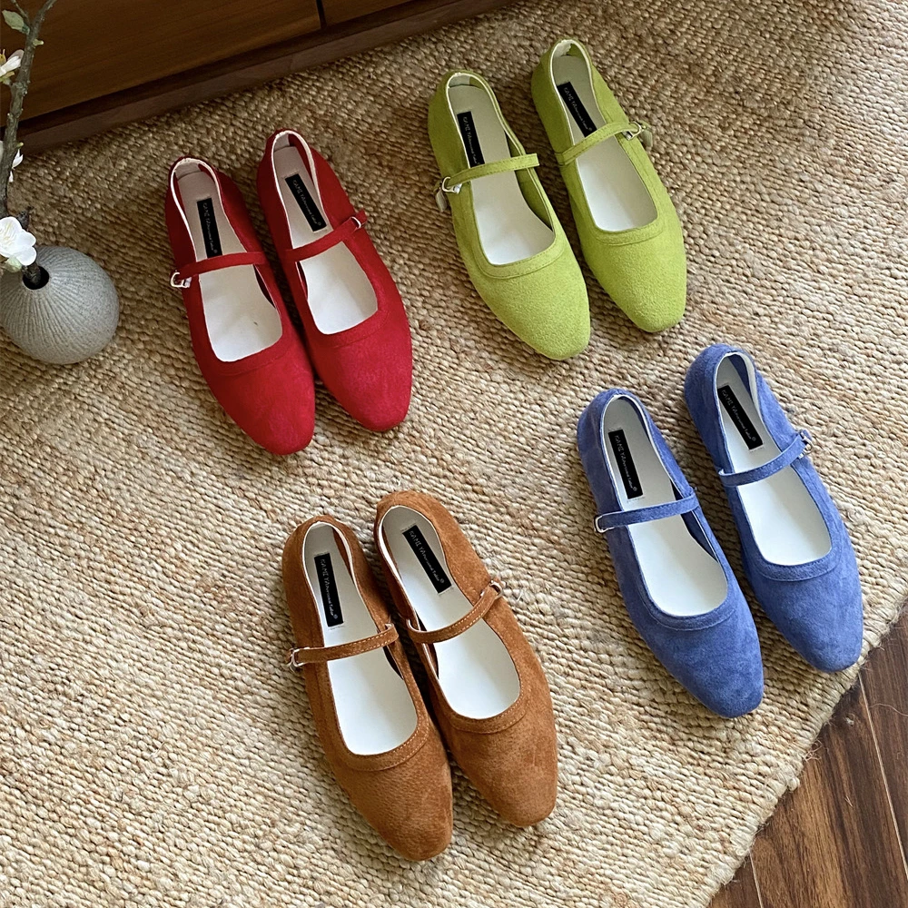 真皮森系磨砂真皮玛丽珍鞋2024新款减龄少女一字带平底奶奶鞋1997