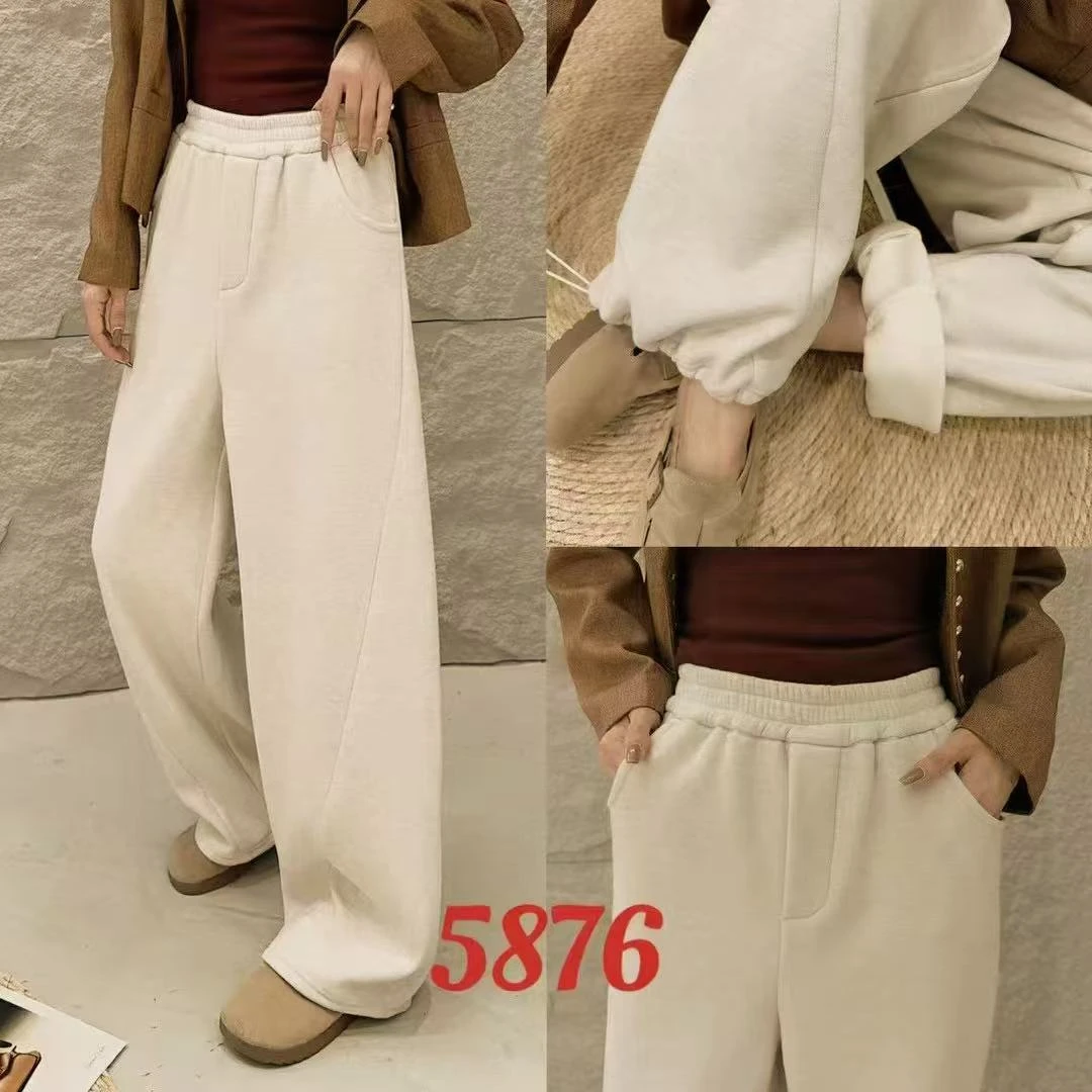 K577燕麦醋酸加绒时尚弯刀裤5876