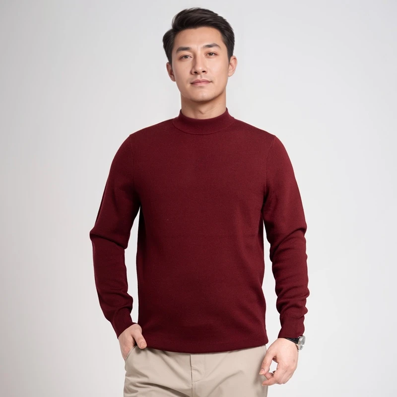 【精纺加厚双面织空气层】半高领男士纯色可机洗羊毛衫打底衫HM232
