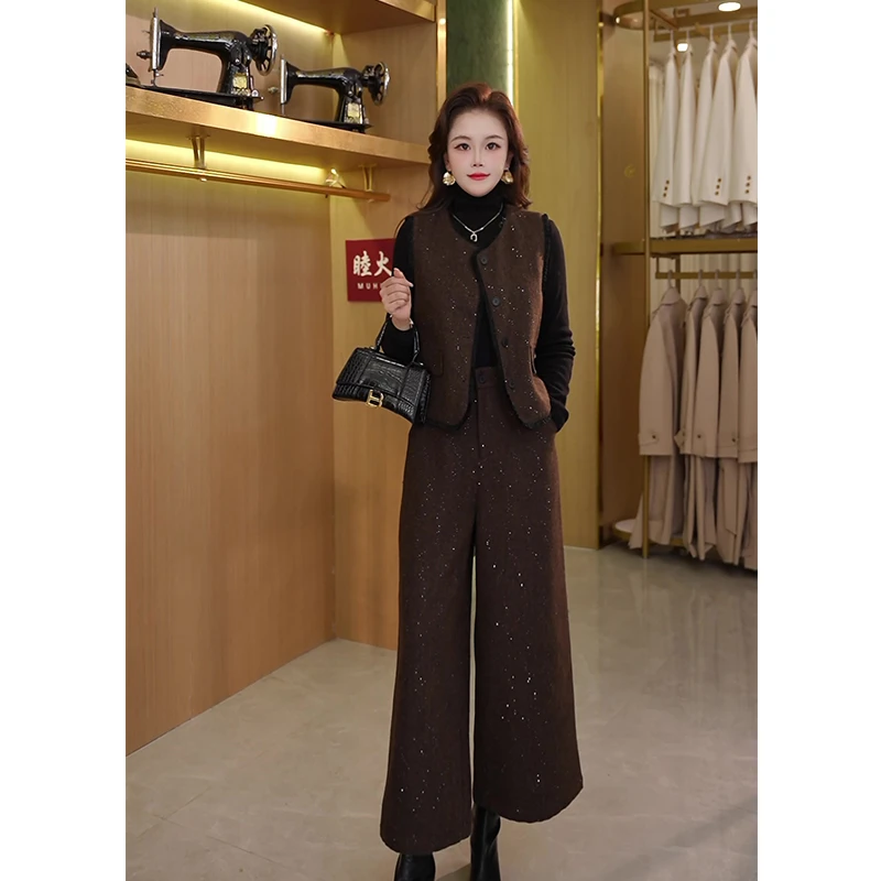 1556529-秋季背心一整套小香风马甲+打底衫+阔腿裤三件套女套装潮