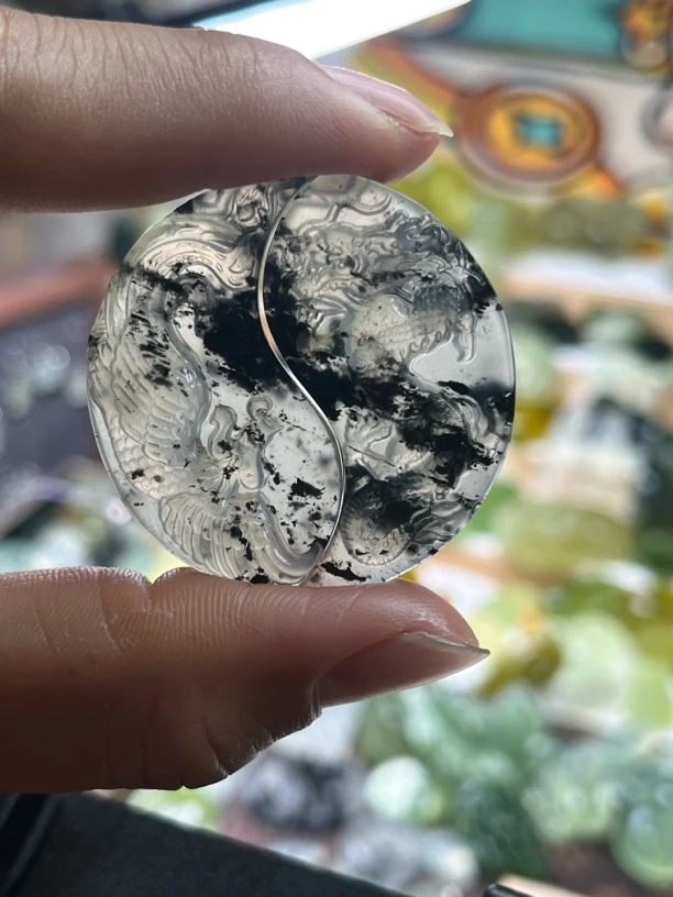 玉佩纯天然国石岫玉水墨料，店铺情侣龙凤对寓意（一对龙凤呈祥）