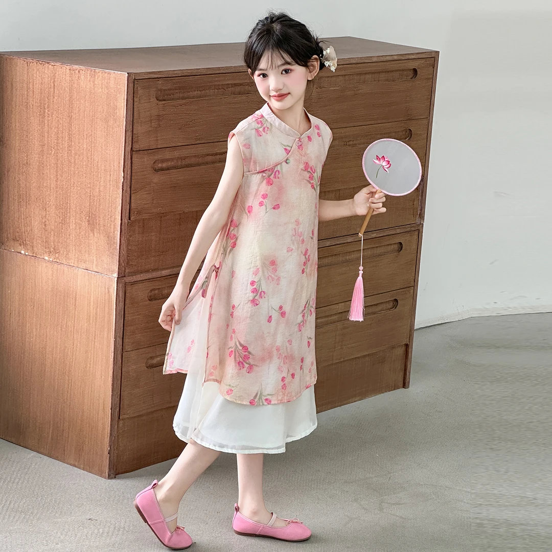 旗袍女童改良汉服新中式连衣裙儿童古风唐装小女孩夏季薄款洋气