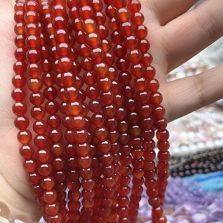未镶嵌玛瑙/玉髓珠宝半成品一条6mm左右红玛瑙