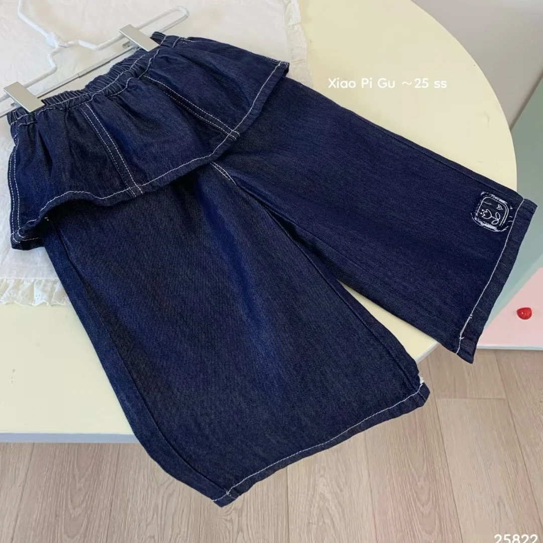 小屁股 25822女童深蓝屁帘轻薄牛仔裤直筒裤2025夏季裤子