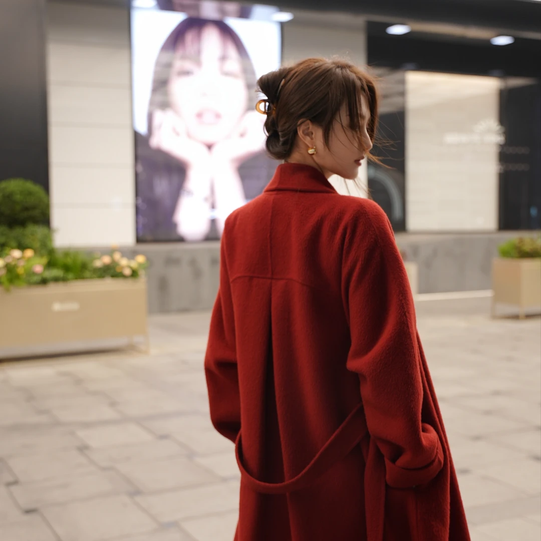 SGCD.511【双面高支羊毛】【赫拉天后】浴袍款秋冬高级感红色长款大衣