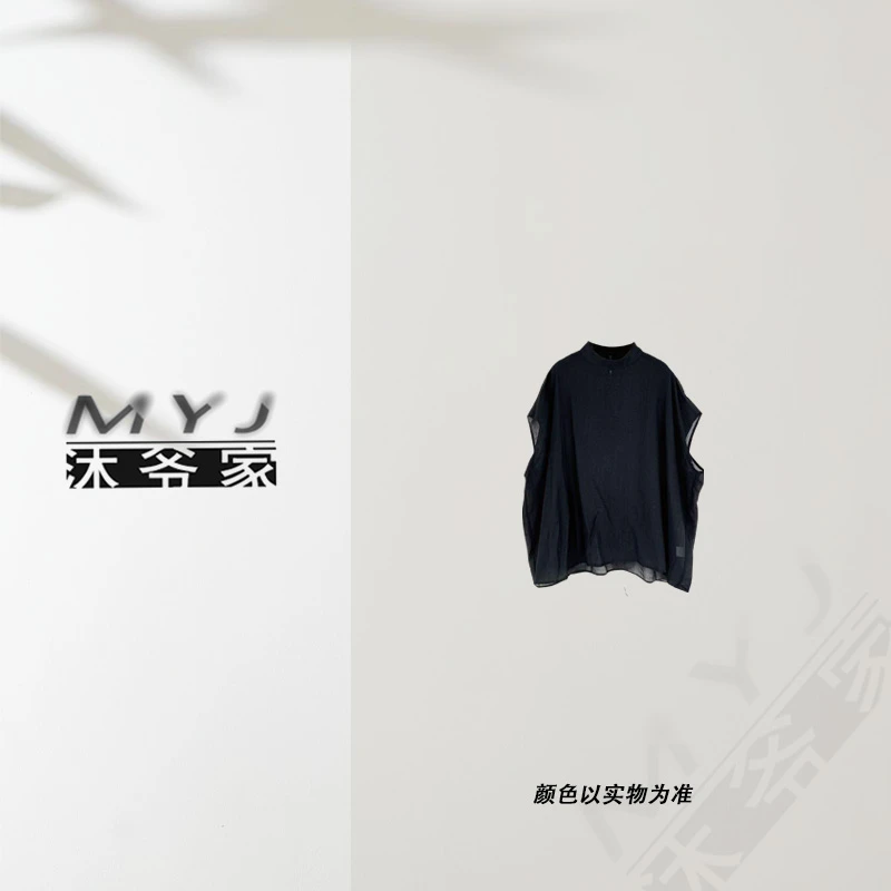 沐爷家——2655休闲小立领百搭简龄黑色宽松简约上衣