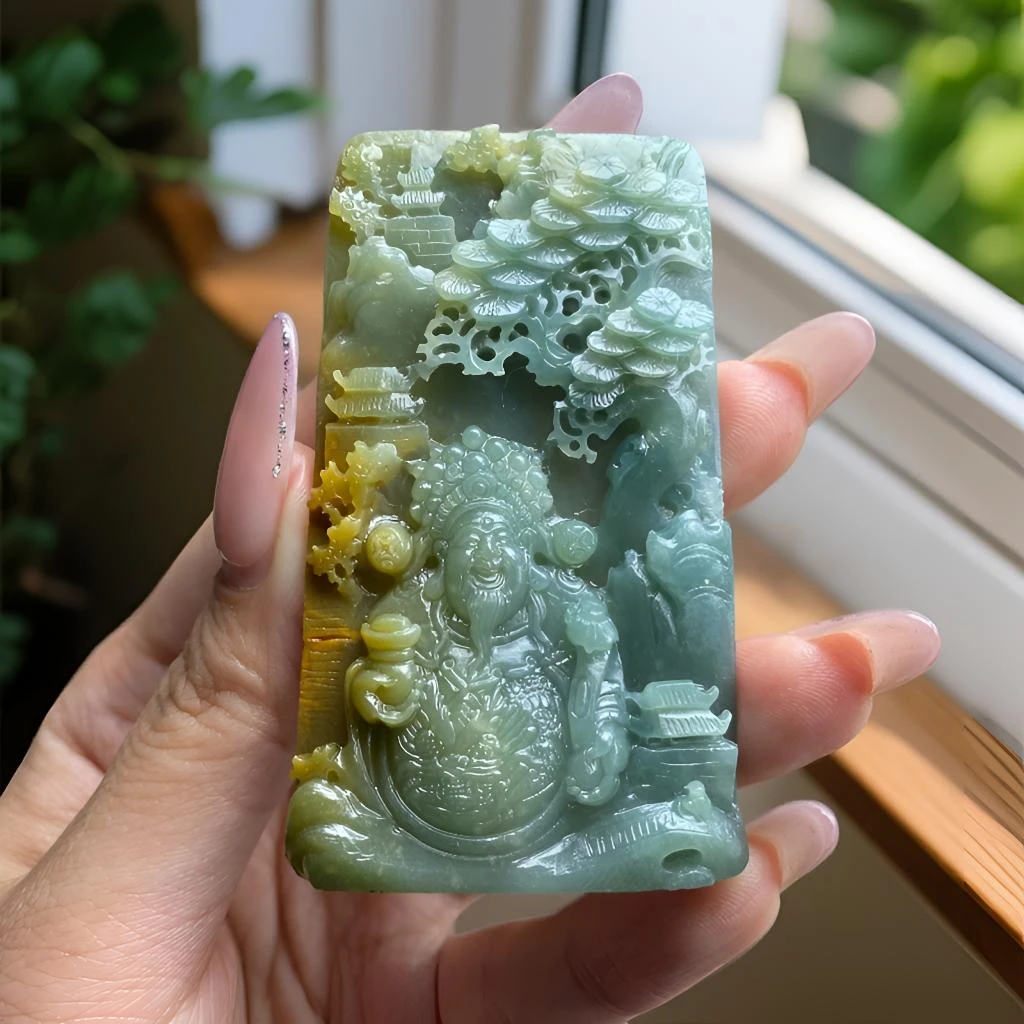 定制翡翠 黄翡山水财神 毛货买断 尺寸70*38*8.4mm