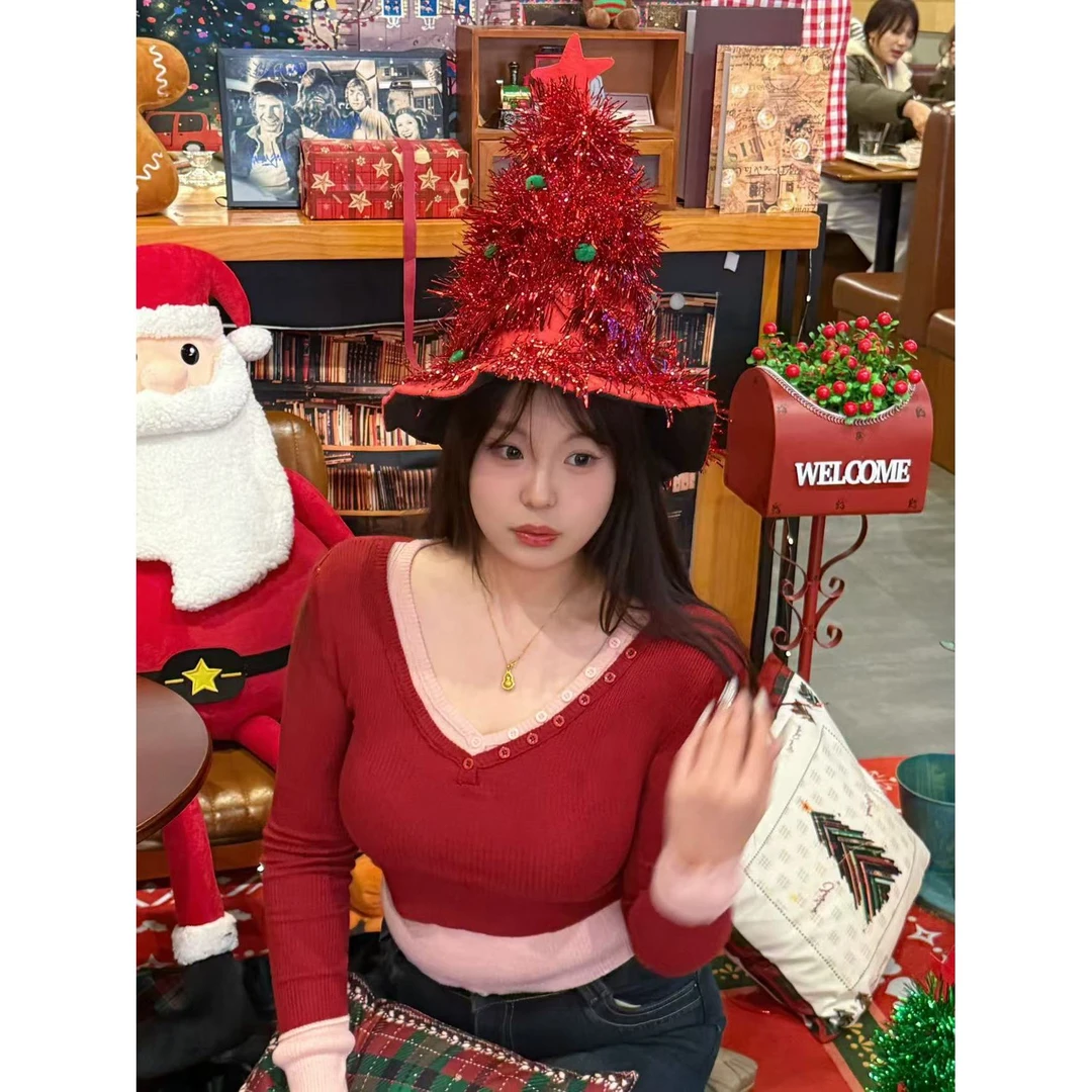 慧芝 huizhi 8026假两件深V上衣 定制款 v领正肩显瘦针织上衣