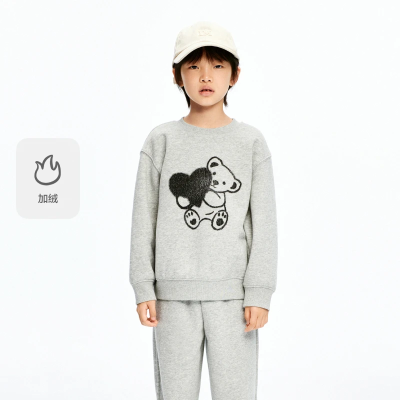 littlemoco童装24冬装新款男女童加绒小熊印花卫衣#KBD4SWS009