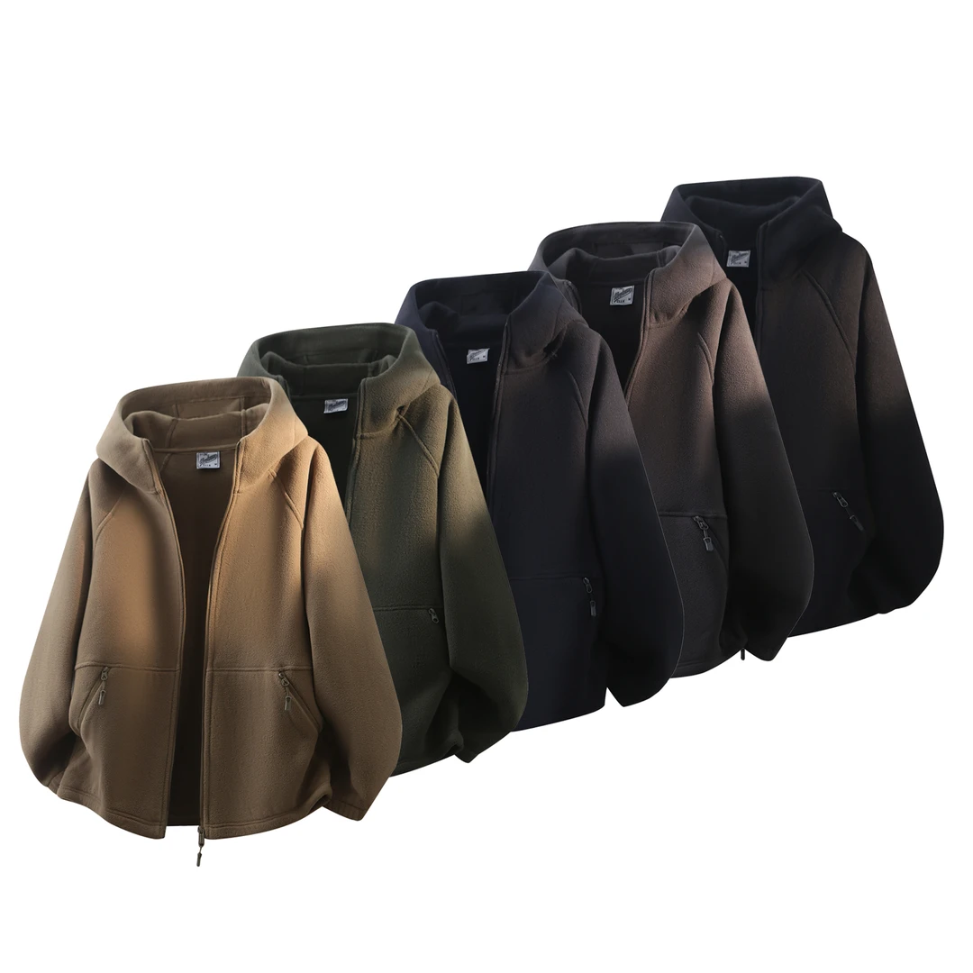 新款630高克重秋冬保暖连帽双面摇粒绒外套男女同款百搭休闲-2571