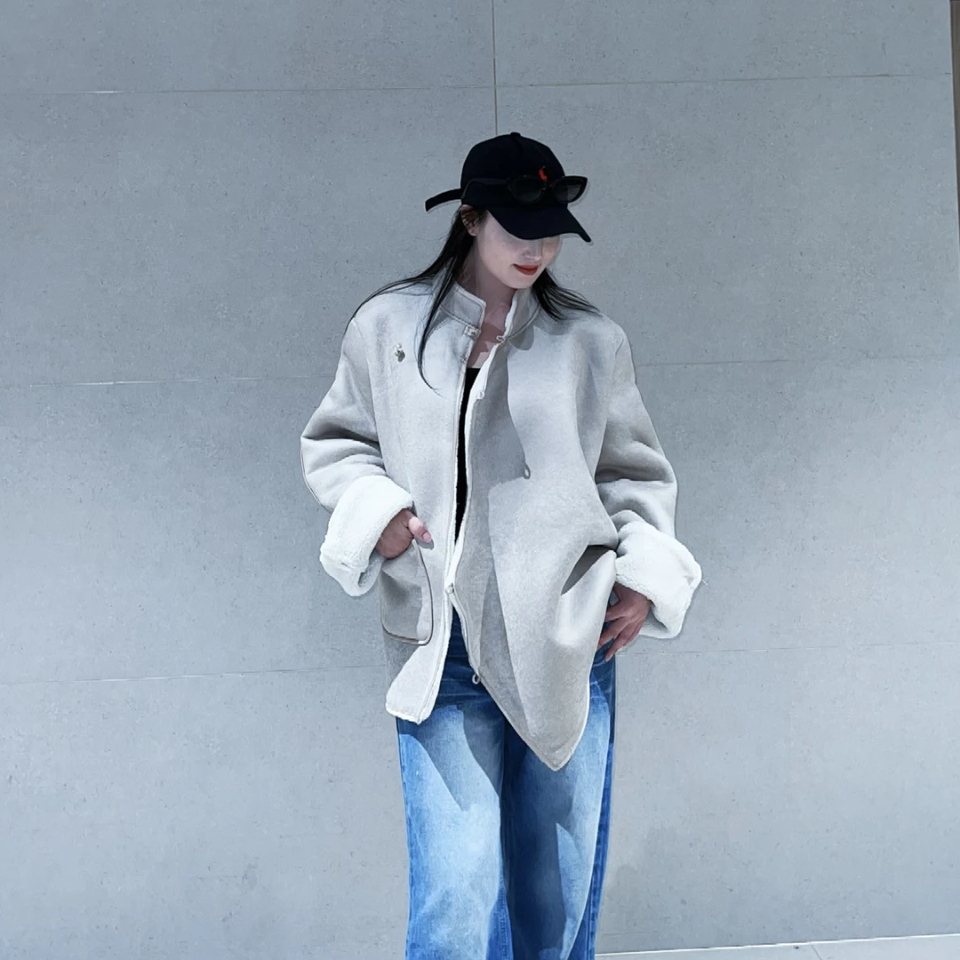 藏式外套 极简风 冬季网红宽松加绒款 直下摆长袖休闲