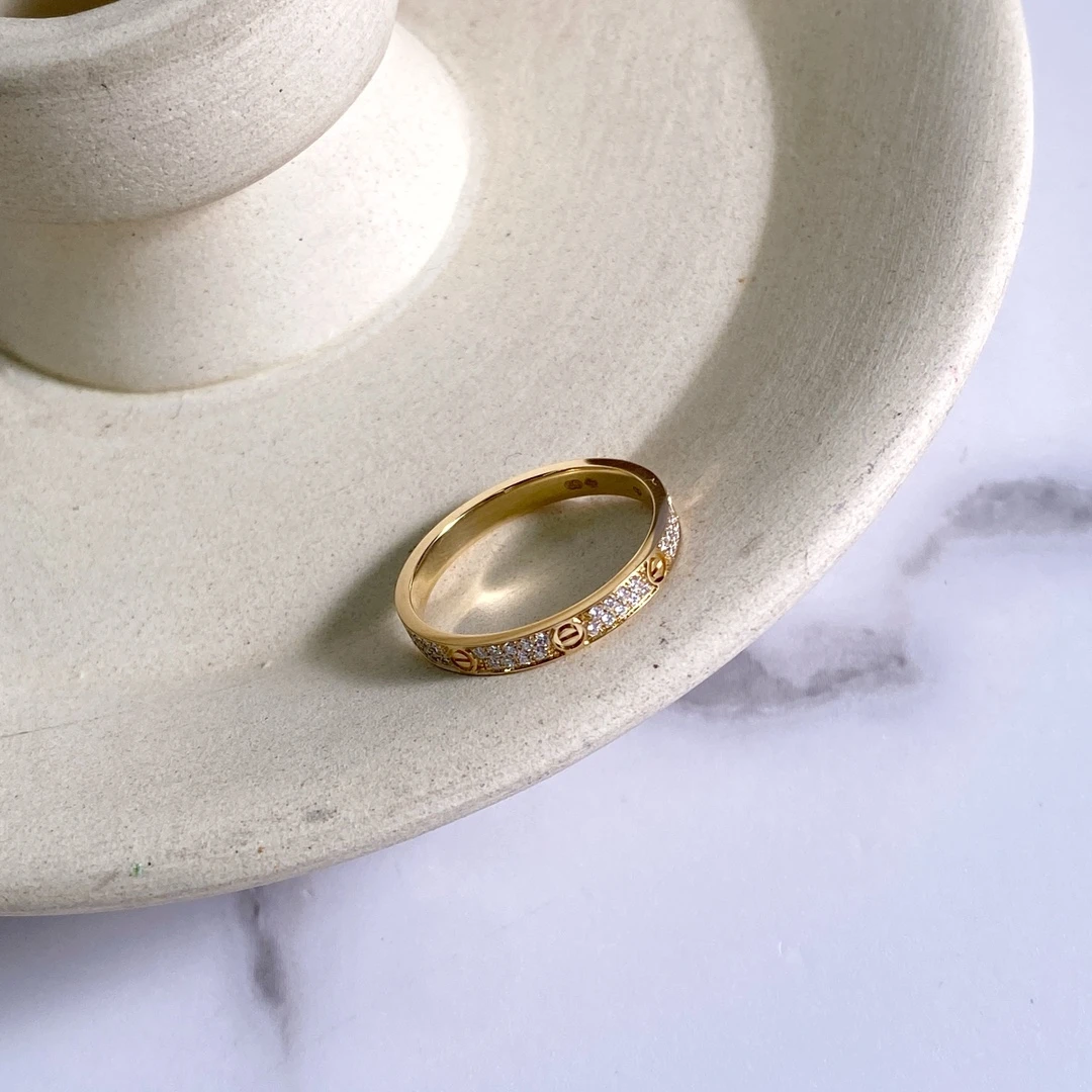 99新 Cartier/卡地亚 黄金窄版双排钻满天星戒指