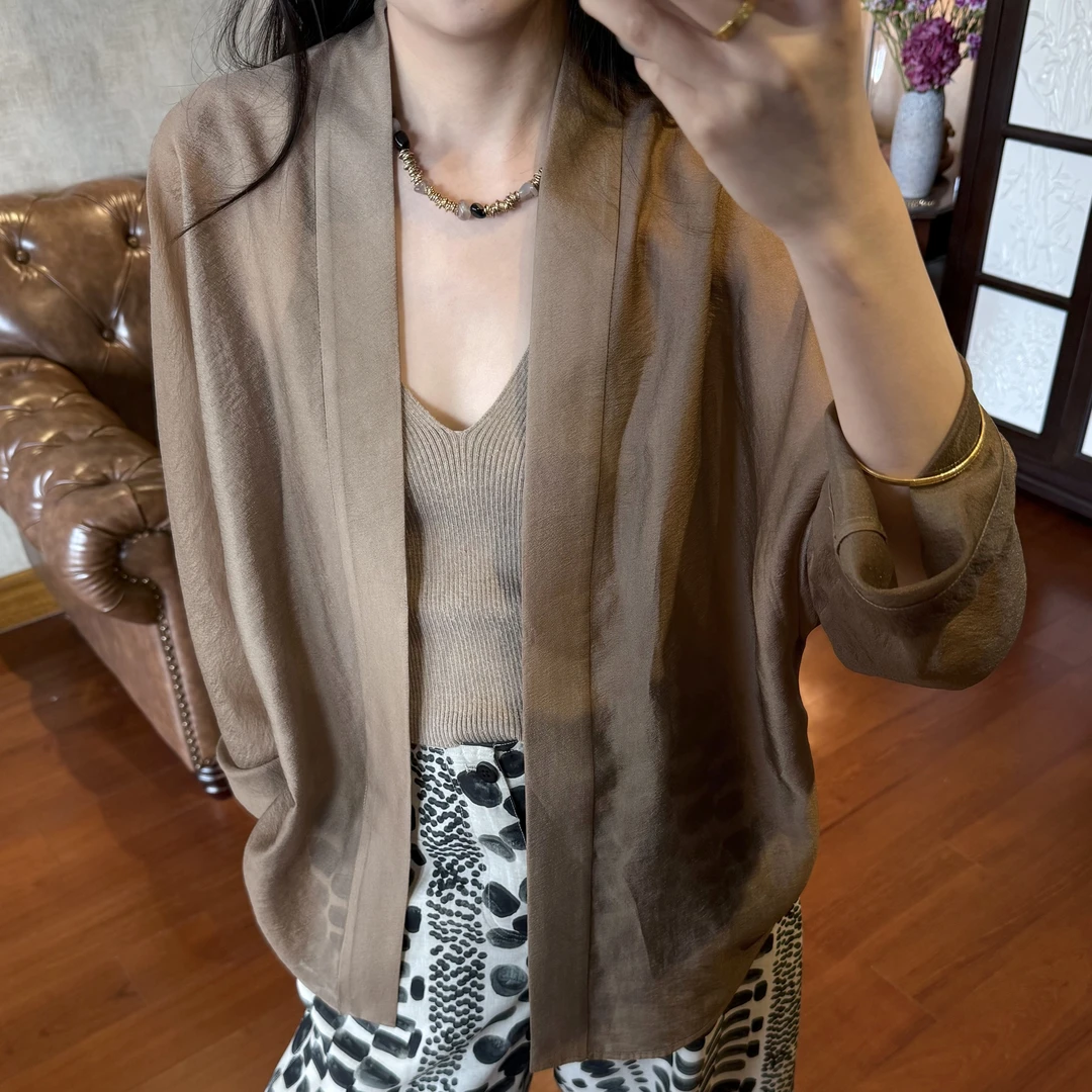 夏天复古休闲时尚轻奢薄透铜氨丝防晒气质女士网红长衬衫夏季上衣