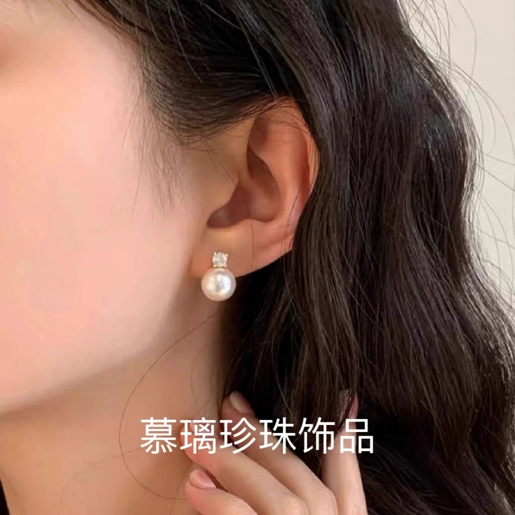 青沧 天然可刮粉 天然白色8mm灰色8mm淡水珍珠戴妃耳钉 111