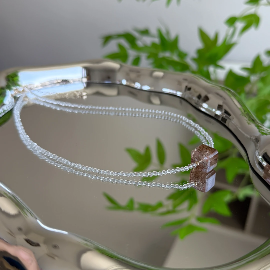 【晶闪闪】天然白水晶+黑金超七方糖项链可调节锁骨链招财B239