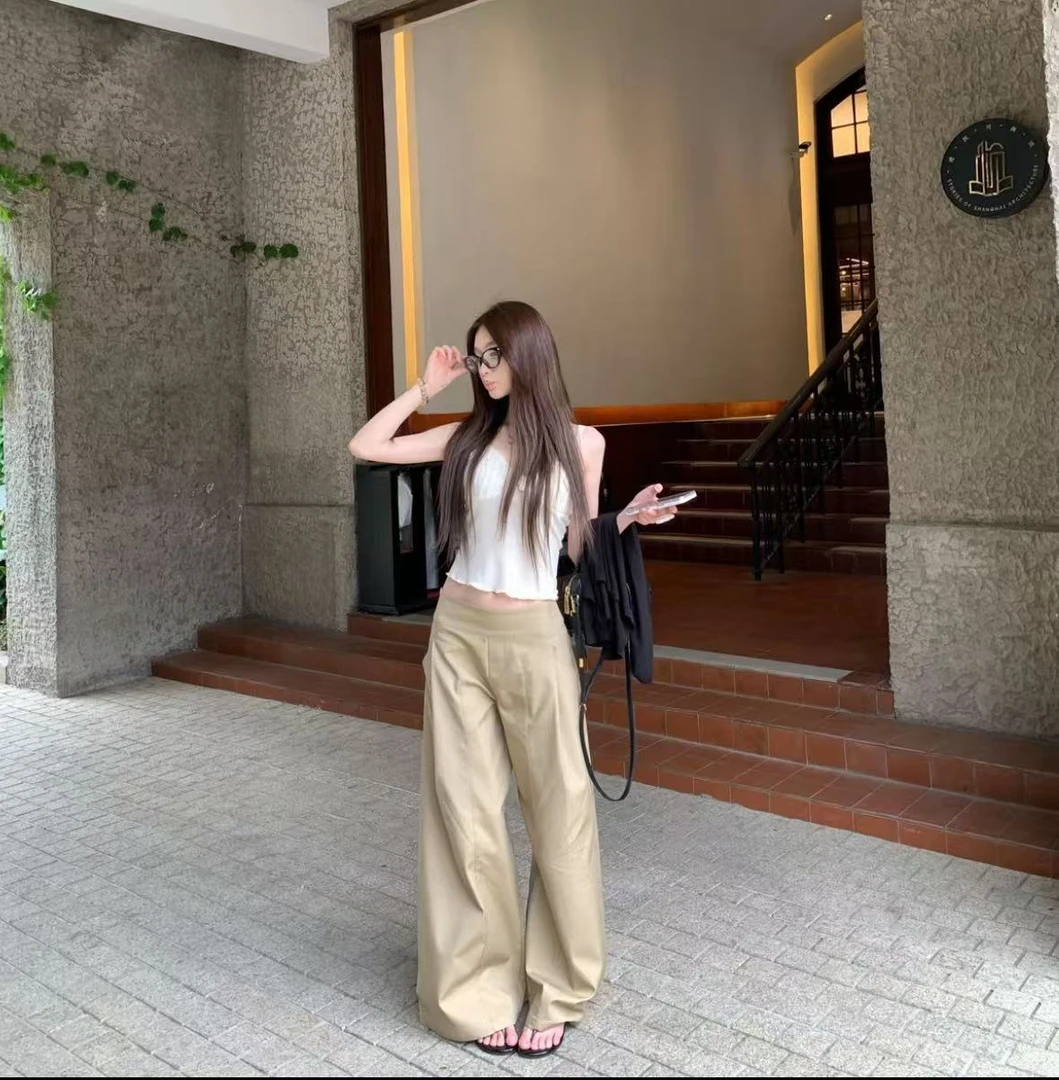 【正确版】NIDE 808夏季新款日系慵懒风显瘦宽松直筒阔腿裤女