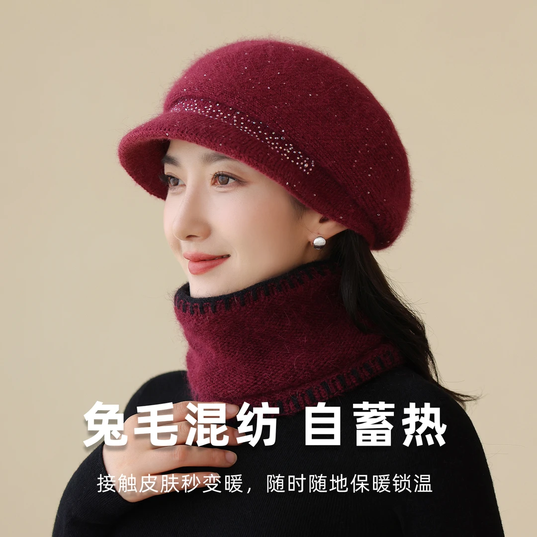 兔毛帽子冬天女款保暖加厚防寒中老年人妈妈针织毛线帽子生日礼物