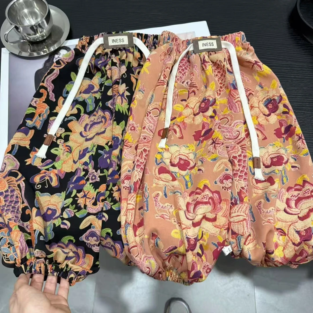 夏季2025新款国风潮流男女宝宝时尚新款国潮锦鲤风格休闲九分裤