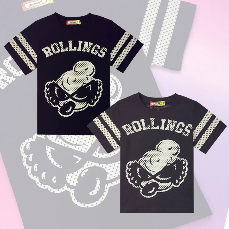 272网眼歪头娃短袖T恤简约亲子装夏季纯棉童装半袖圆领印花T恤