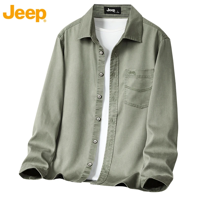 Jeep吉普高档衬衫外套男春秋季新款宽松休闲中年爸爸早秋百搭衬衣
