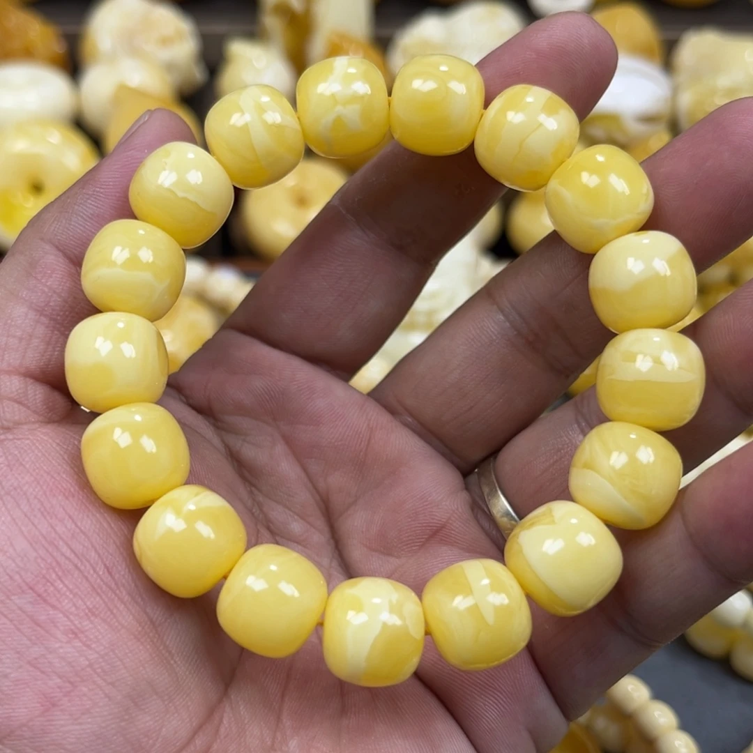 琥珀未镶嵌手串同料焦皮浓蜡奶油风老邢手串13mm