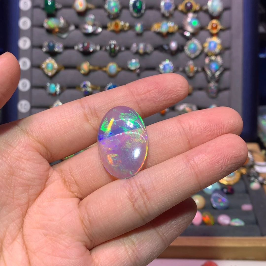 银S925镶嵌欧泊裸石蓝****钱