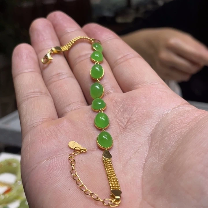 银S925镶嵌手链和田玉