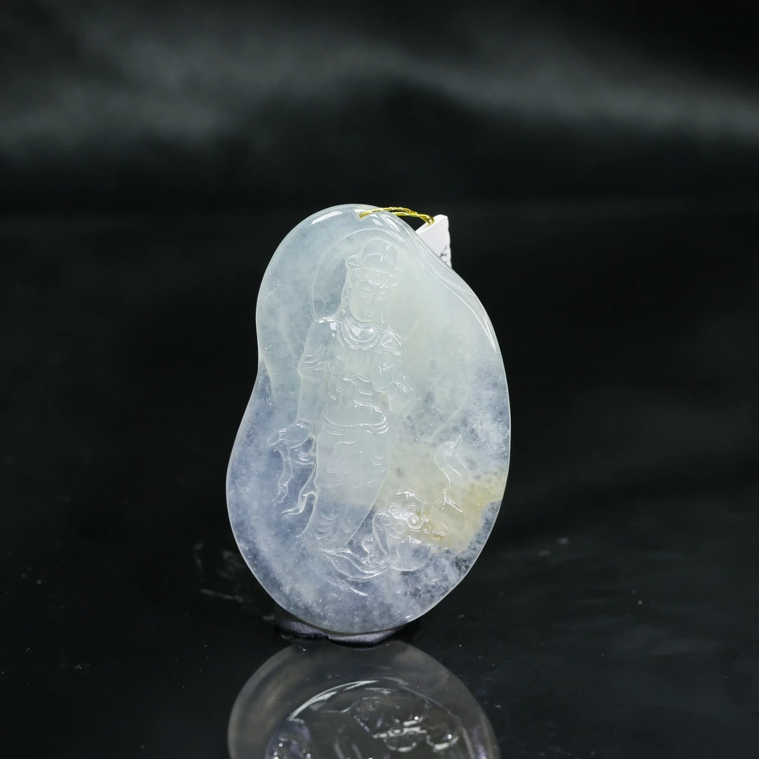 34天然缅甸翡翠A货冰种飘花观音吊坠/900278/北京中保拍卖