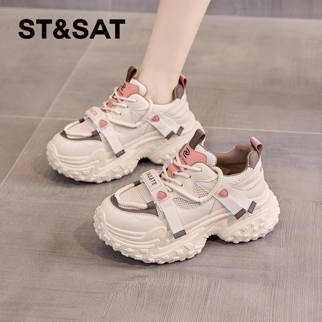 星期六透气厚底老爹鞋女2025新款秋季女士增高网鞋运动低帮休闲鞋