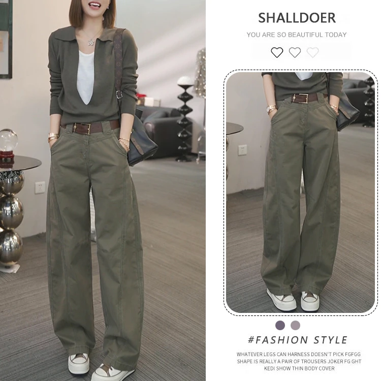 2025新款秋季小众女工装裤女款高腰显瘦宽松直筒弯刀裤休闲阔腿裤