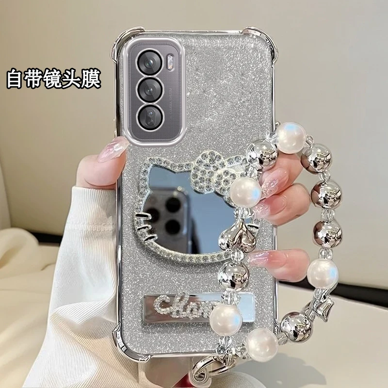 水钻KT猫补妆镜子OPPOReno12手机壳四角防摔PJV110全包reno12pro5