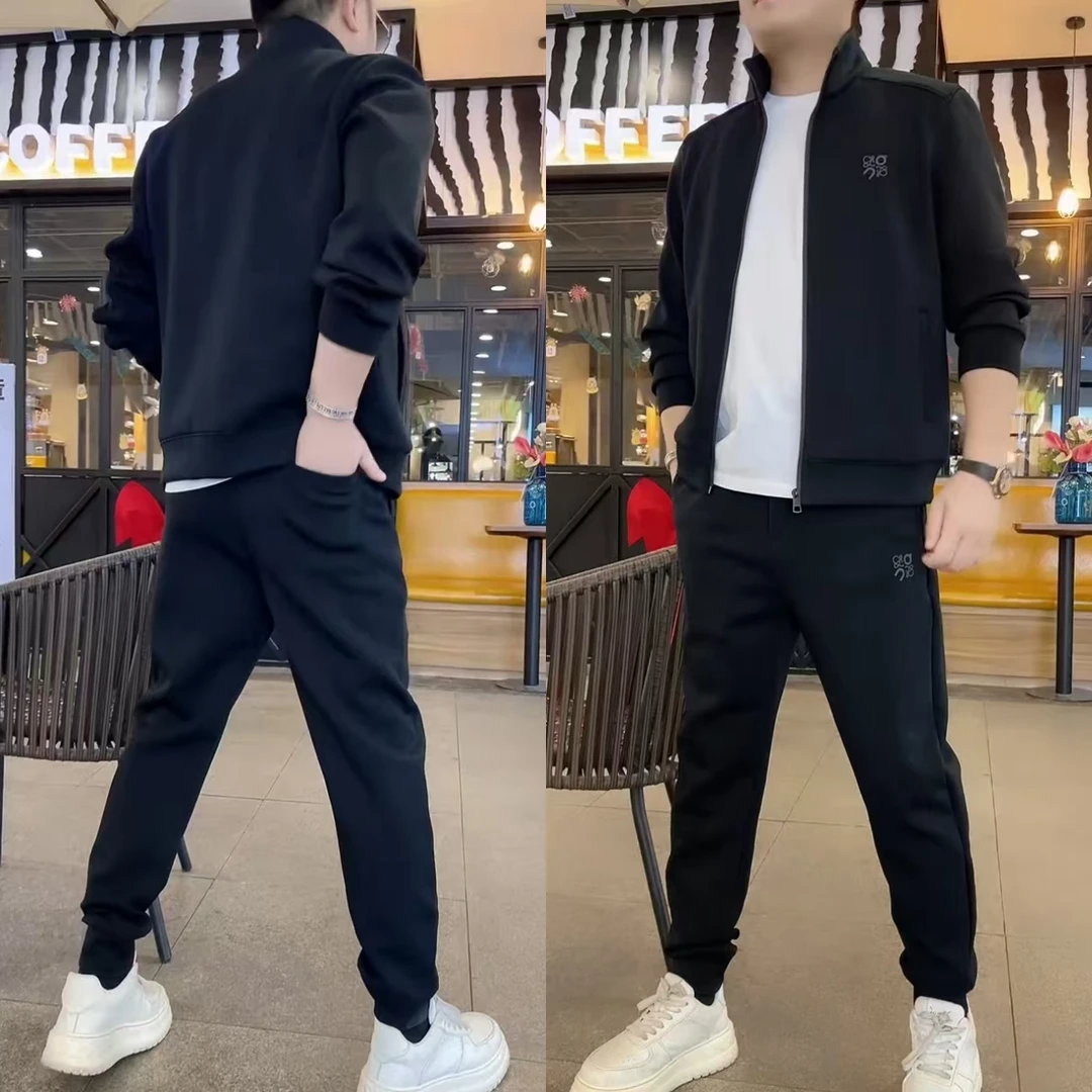 2025春季上新男士时尚立领弹力直筒束脚裤立领夹克套装时尚百搭男