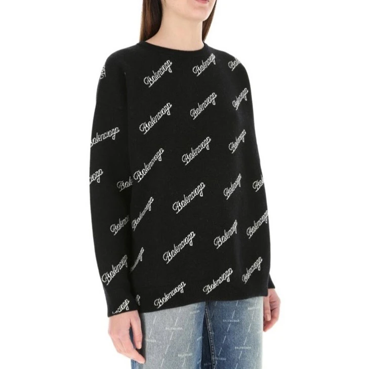 99新/Balenciaga/巴黎世家/XS码/logo印花圆领羊毛衫毛衣/010138