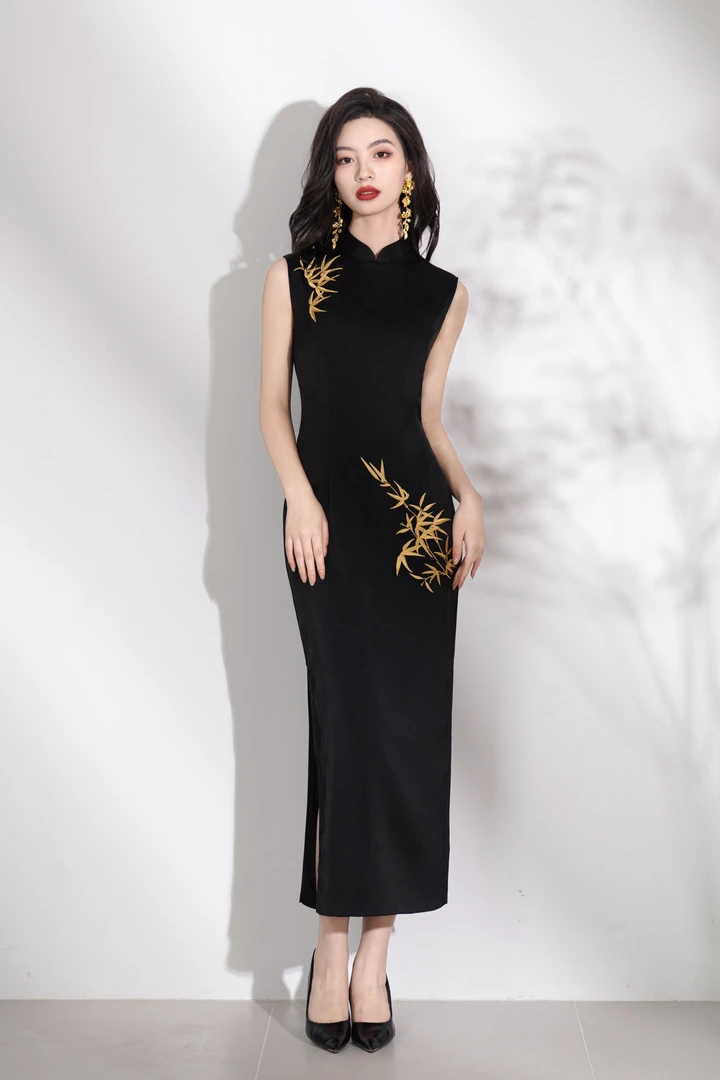 黑色旗袍女2025新款夏季新中式改良年轻款少女无袖清冷感高端大气