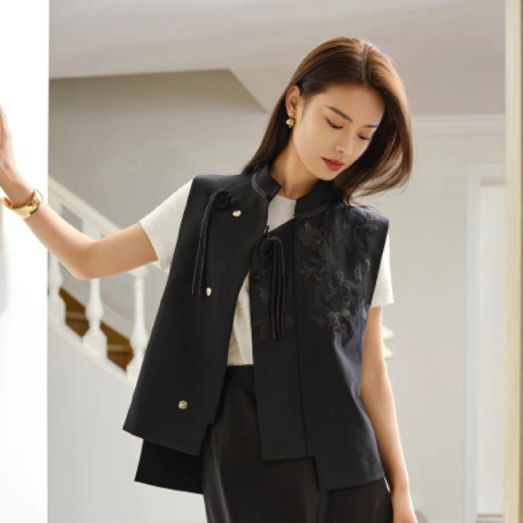 EP YAYING雅莹女装 新中式通勤刺绣立领马甲 早春新品1016B