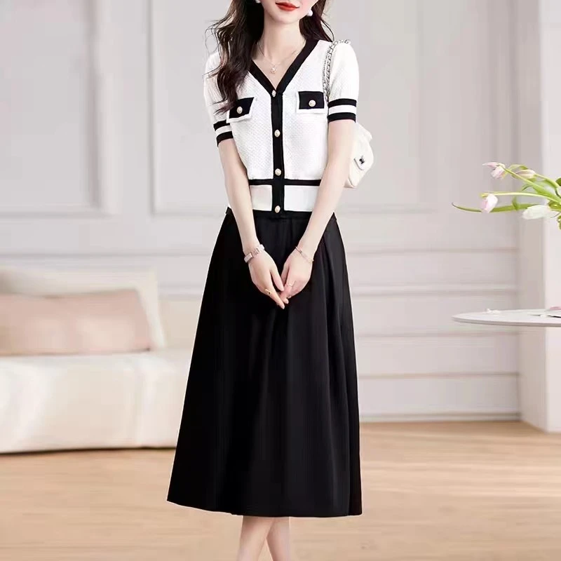 小香风两件套连衣裙女夏季2025新款名媛气质洋气减龄短袖套装裙子