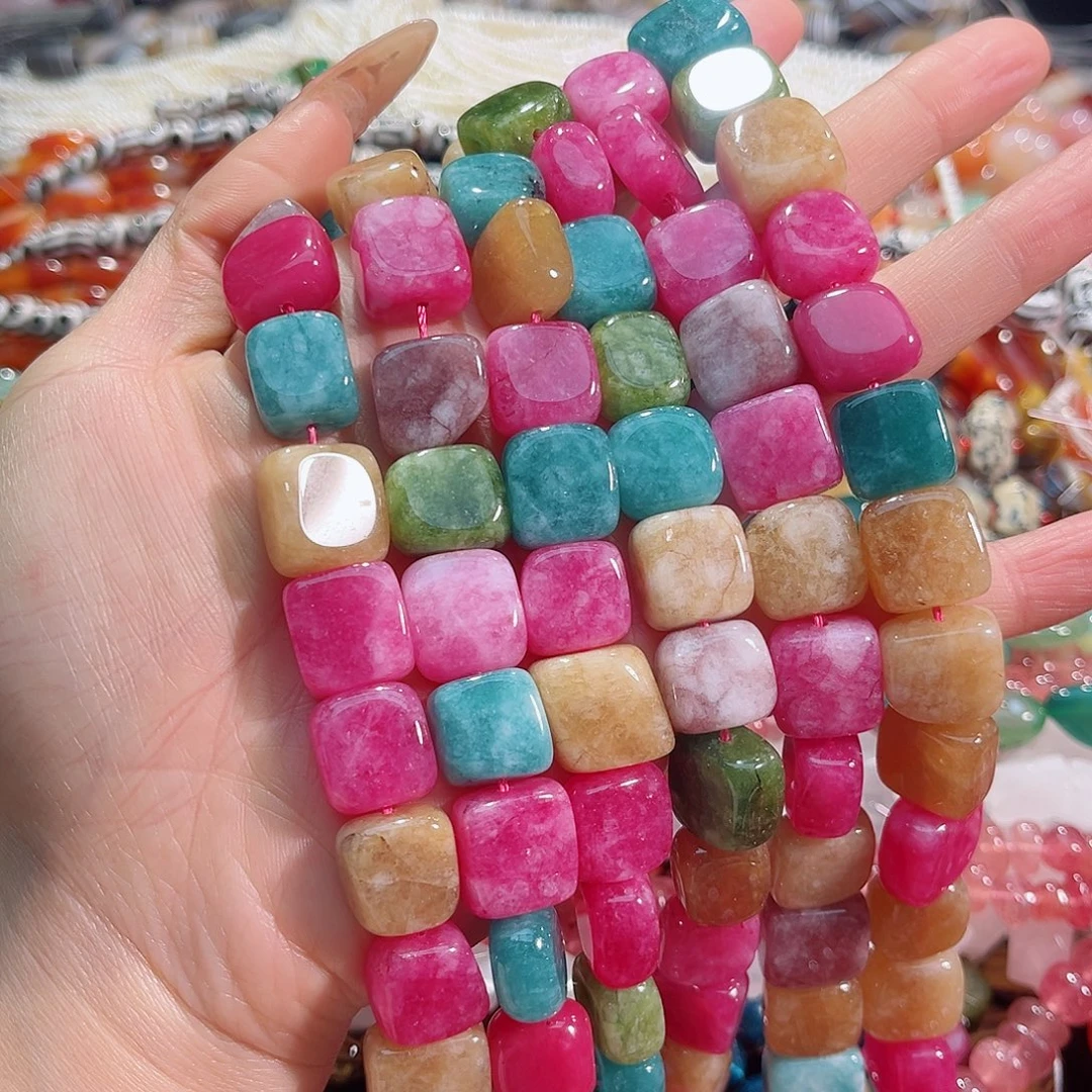 玛瑙/玉髓未镶嵌珠宝半成品多宝彩方牌一条14mm