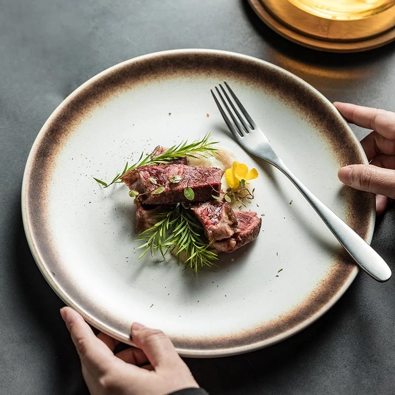 高级感浅盘西餐盘家用圆形平盘菜盘点心盘意面盘牛排盘水果沙拉盘
