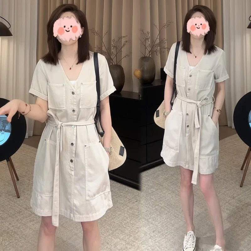 收腰绑带设计高级感连衣裙2025年夏季新款流行时尚女装中长款裙子