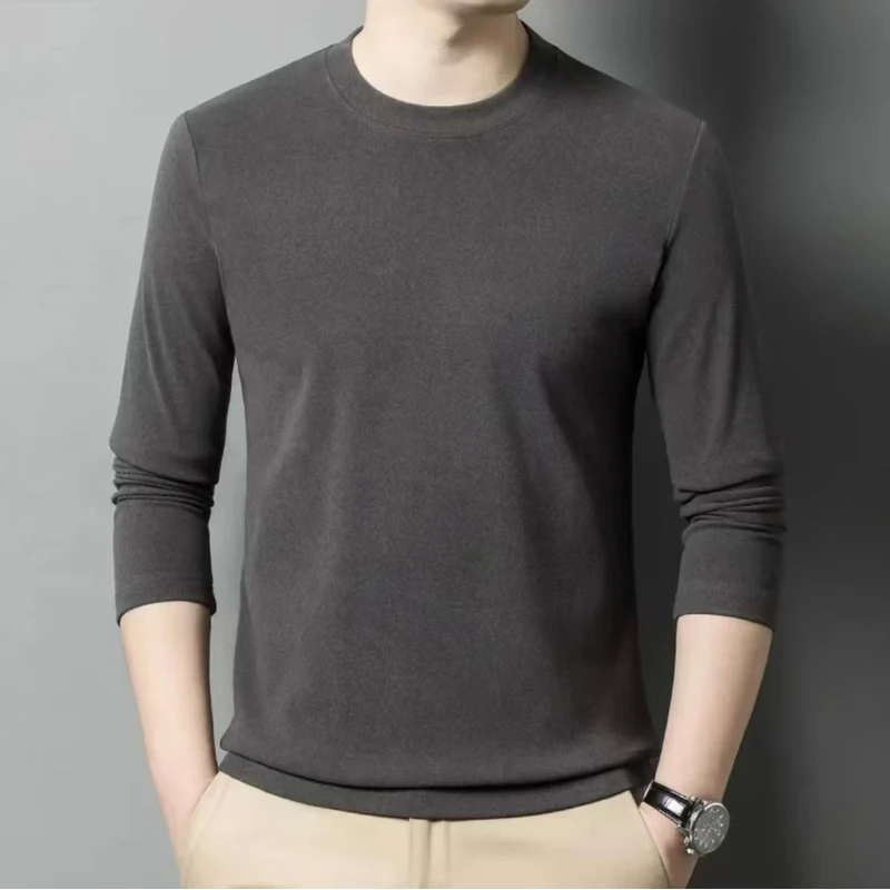 【加绒加厚】保暖宽松型青年圆领长袖秋冬T恤时尚百搭男装纯色