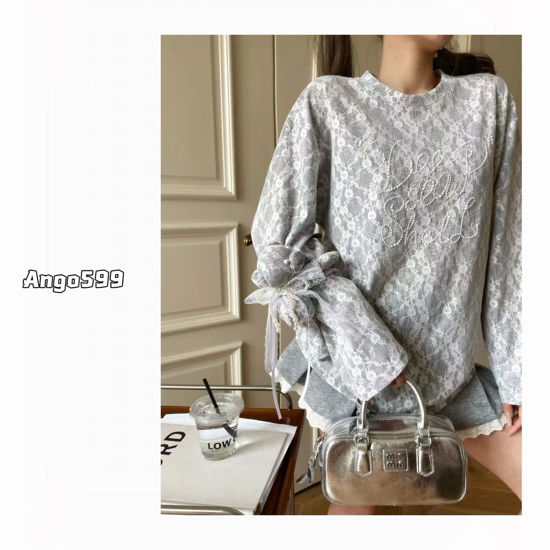 蕾丝布偶*小众设计师款独特别致袖口立体装饰设计感提花长袖T恤