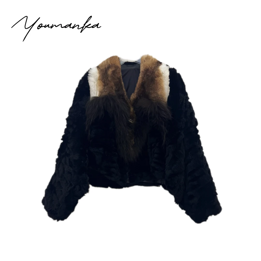 进口雷克斯獭兔镭射雕花休闲款外套2024-019