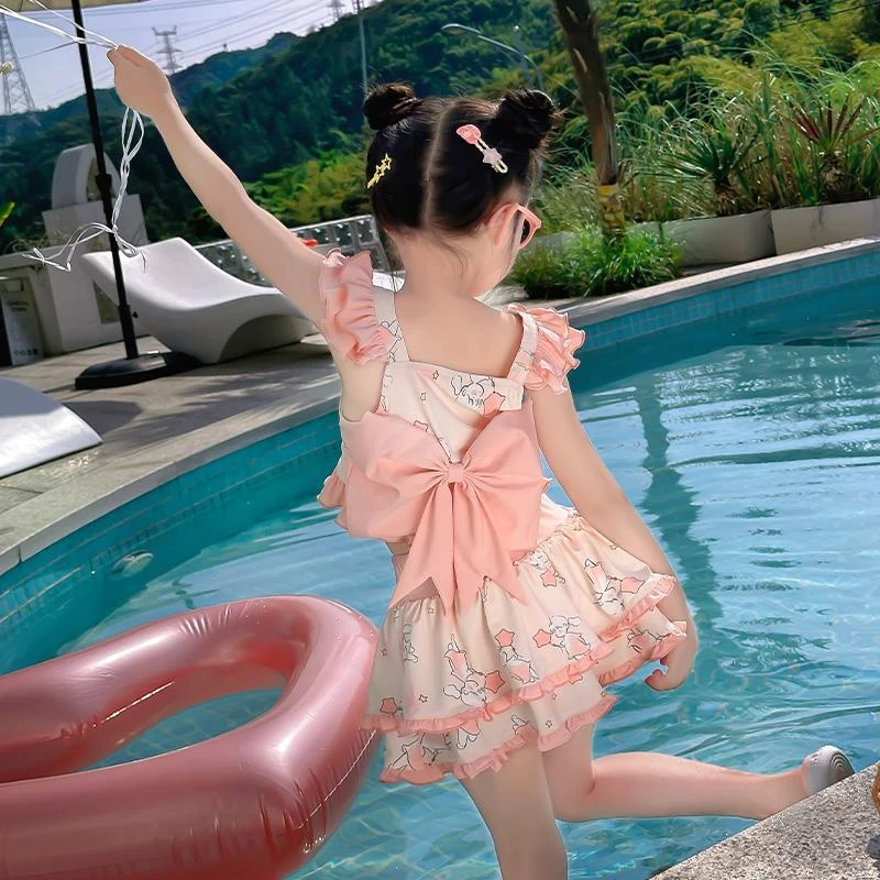 2025新款沙滩女童分体泳装夏装儿童游泳衣洋气公主风温泉中大童