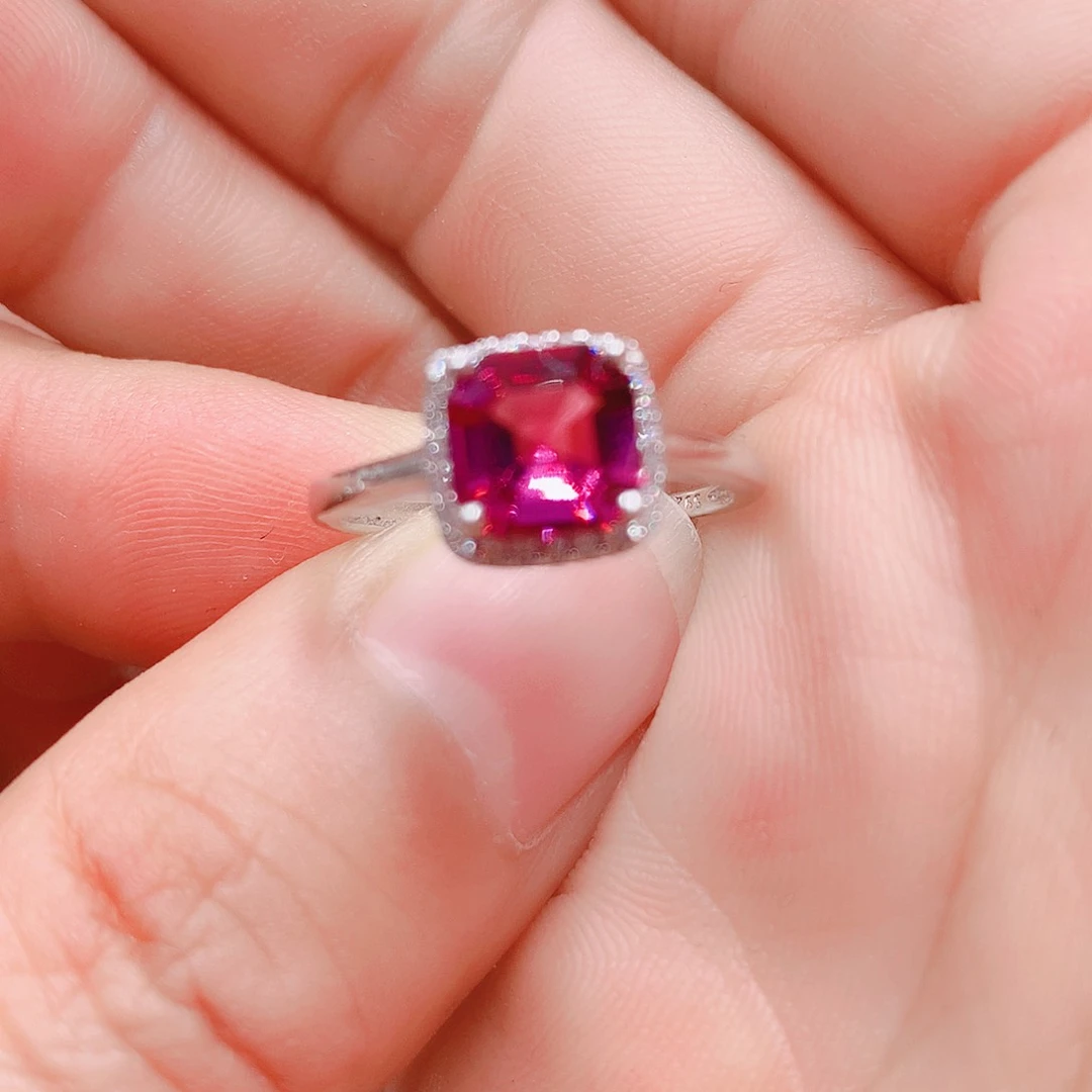 石榴石戒指银S925镶嵌7✖️7