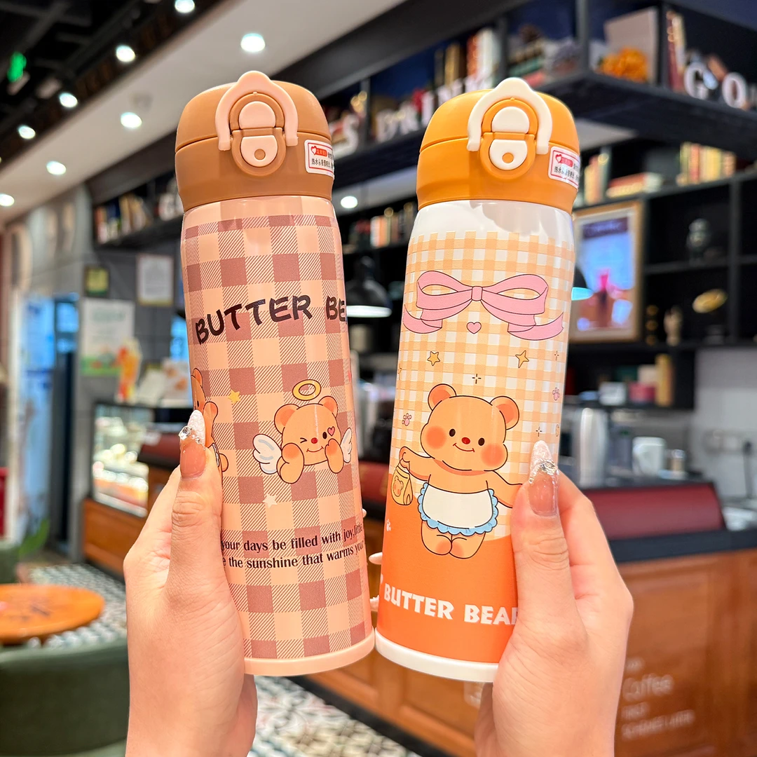 水杯儿童保温杯男女孩上学专用双饮吸管杯学生直身杯子幼儿园水壶