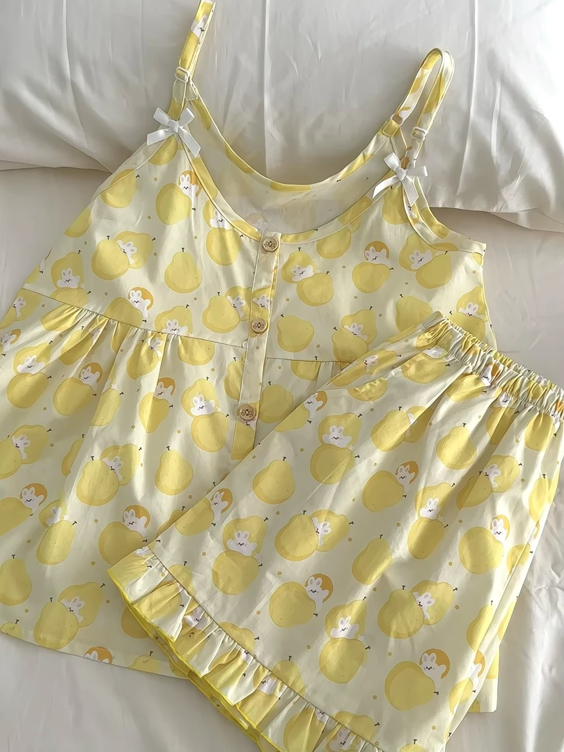 DreamSnooze·夏季雪梨兔吊带短裤套装睡衣居家服棉可爱卡通可外穿