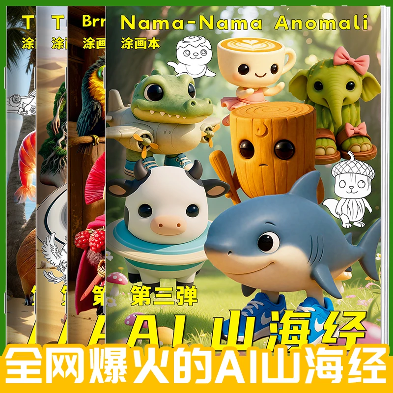 国外AI山海经描摹本通通哥木棍人线稿动漫元素涂色儿童益智画画本