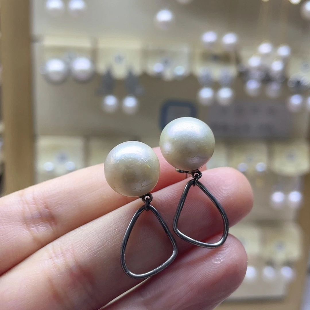 银S925镶嵌淡水珍珠耳饰