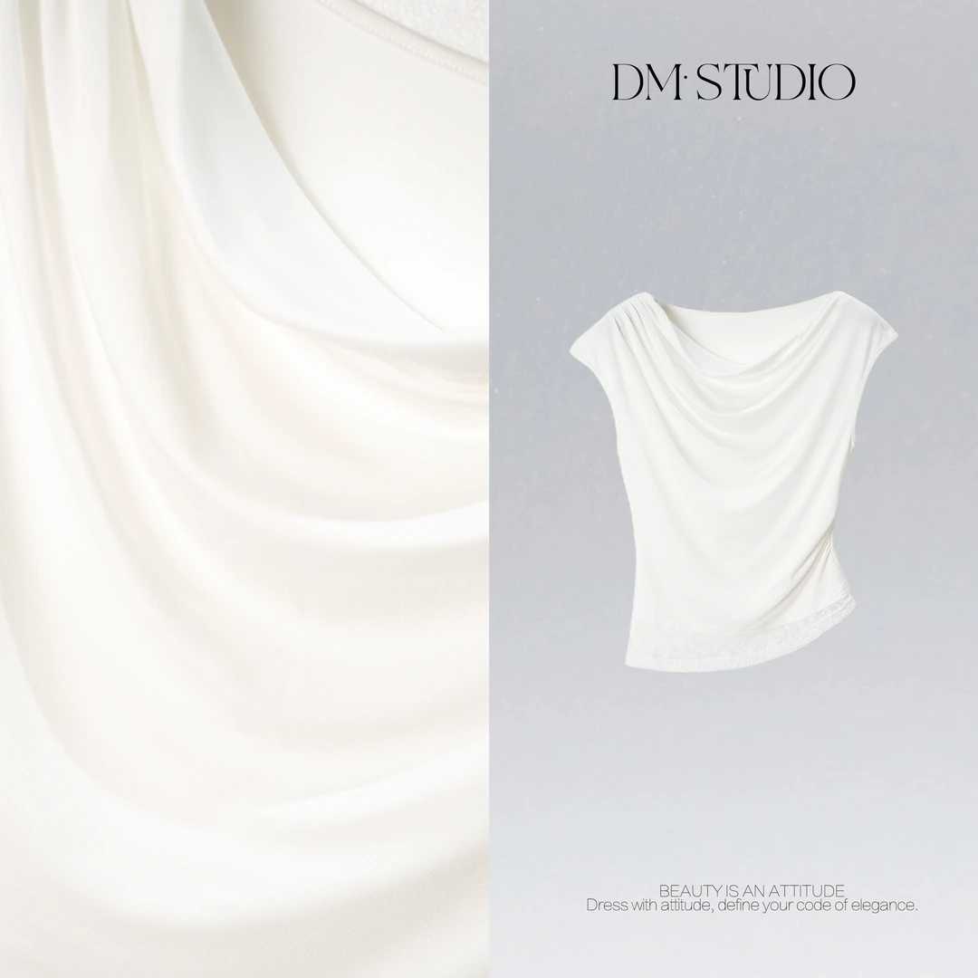 DEDM•STUDIO/气质小众极简修身剪刀领蕾丝上衣2506TX/MM2025YJ16